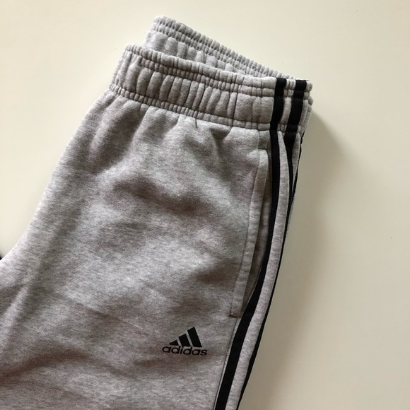 Men’s Gray 3 Stripe Adidas Sweatpants - Picture 3 of 6